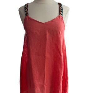 Summery halter style Cynthia Rowley coral linen trapeze mini dress-Small